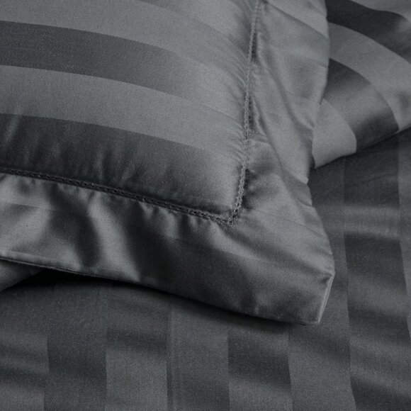 new Charcoal Charter Club Stripe 550 TC 100% Cotton Full/Queen Duvet Cover Set - Picture 3 of 11